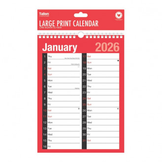 2026  A4 LARGE PRINT CALENDAR MONTH TO VIEW 