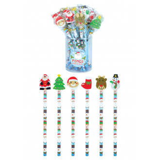 Christmas Pencils with Eraser Toppers (6 Assorted)