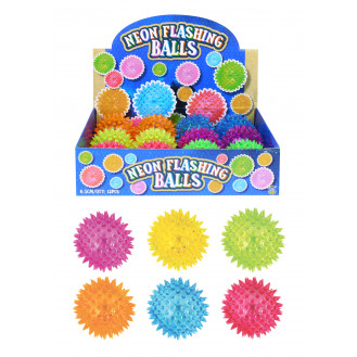 Neon Flashing Spiky Balls (6.5cm) 6 Assorted Colours